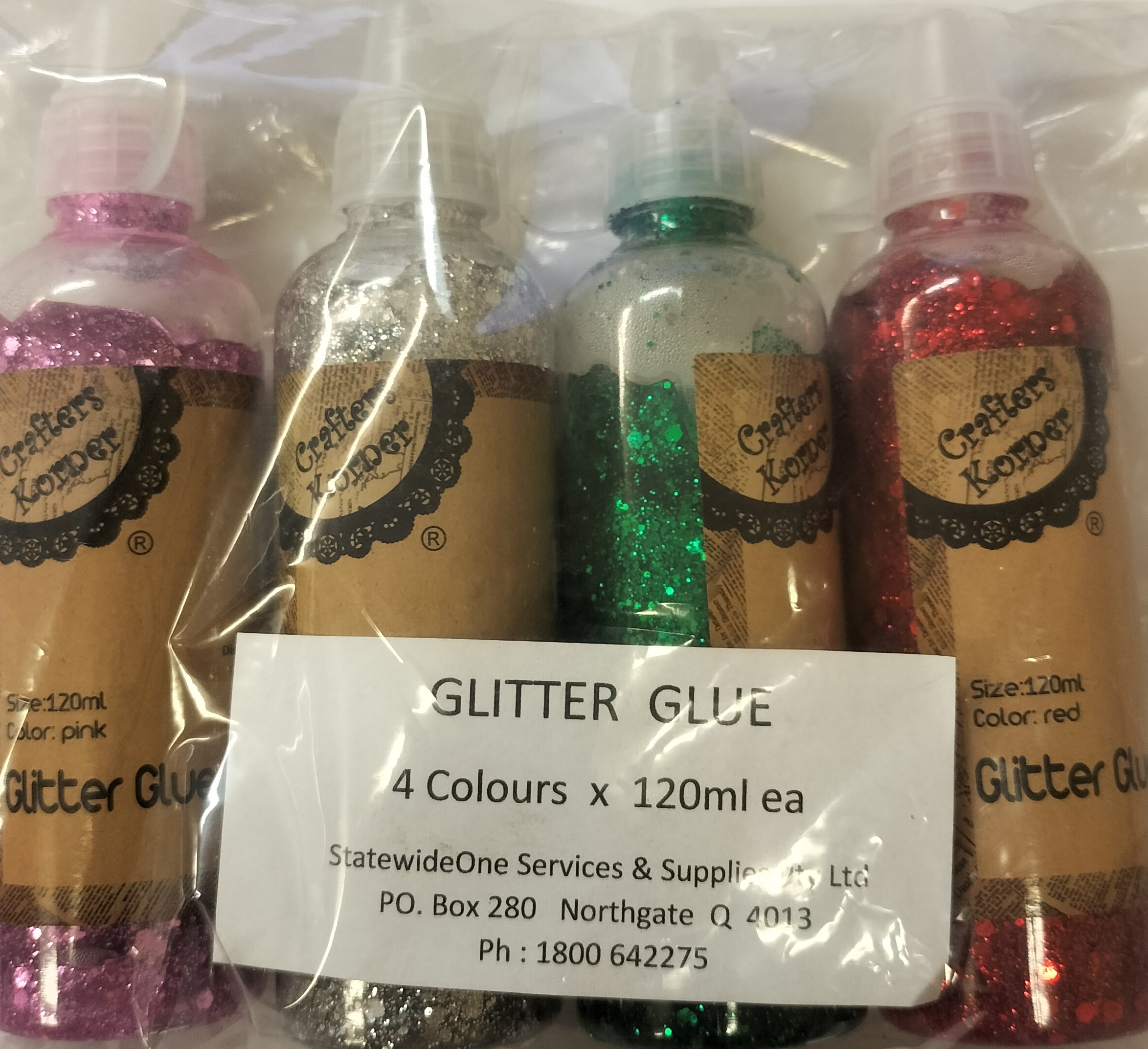 Tubes Glitter Glue - Kids 4 x 120ml / Pk ( Pink,Sil,Red,Grn )